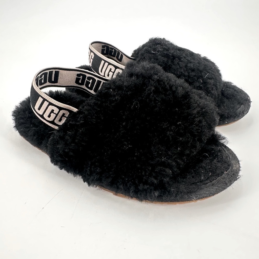UGG Black Fluffy Kids Slippers Little Kid Size 10